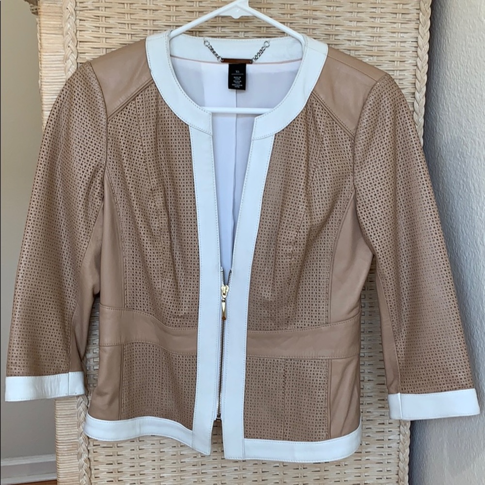 White House Black Market Tan Leather Jacket, XS